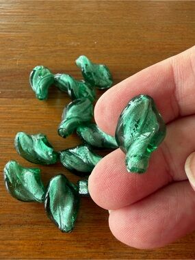 12 Foil Lined Sage Green Glass Lampwork Beads for Jewelry Craft Making